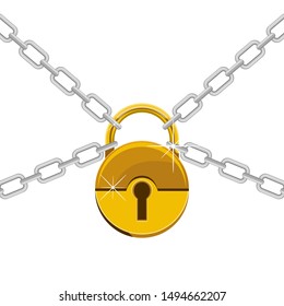 Padlock con ilustración de diseño de vector de cadena aislada en fondo blanco