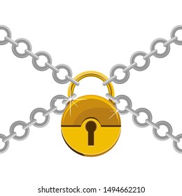 Padlock with chain vector design illustration isolated on white background