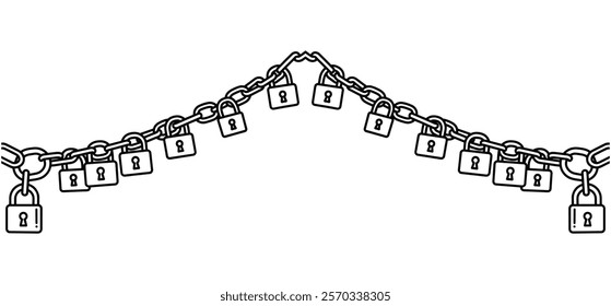 A Padlock and chains vector and silhouette illustration with white background 