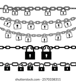 A Padlock and chains vector and silhouette illustration with white background 