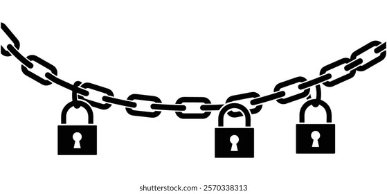 A Padlock and chains vector and silhouette illustration with white background 