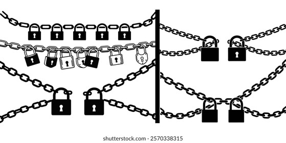 A Padlock and chains vector and silhouette illustration with white background 