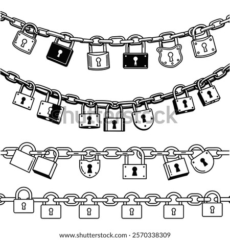 A Padlock and chains vector and silhouette illustration with white background 