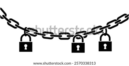 A Padlock and chains vector and silhouette illustration with white background 