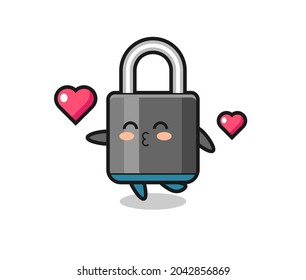 padlock character cartoon with kissing gesture , cute style design for t shirt, sticker, logo element