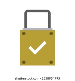 Padlock with check mark illustrated on white background