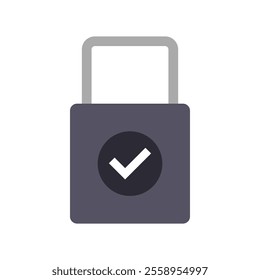 Padlock with check mark illustrated on white background