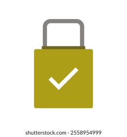 Padlock with check mark illustrated on white background