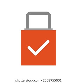 Padlock with check mark illustrated on white background