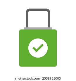 Padlock with check mark illustrated on white background