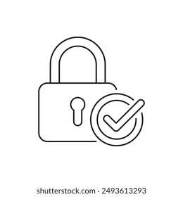 Padlock with checkmark. Secure lock, safety icon line style isolated on white background. Vector illustration