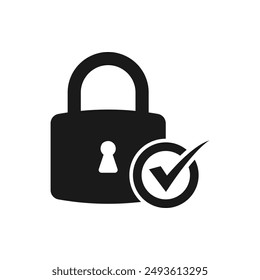Padlock with checkmark. Secure lock, safety icon flat style isolated on white background. Vector illustration