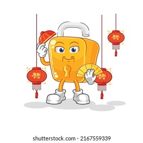 the padlock Chinese with lanterns illustration. character vector