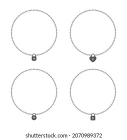 padlock with circle frame chain icon set isolated on white background