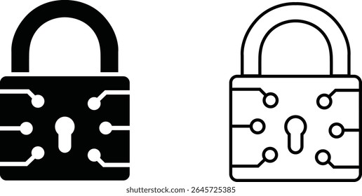 Padlock with circuit board design representing data protection and digital security