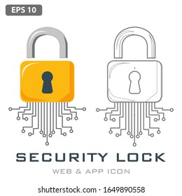 Padlock with Circuit Board Lines in white background, Security icon, Protection Concept. Vector Background
