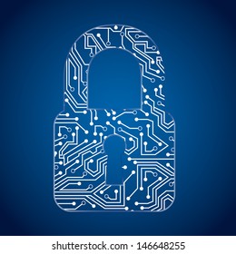 padlock circuit over blue background vector illustration 