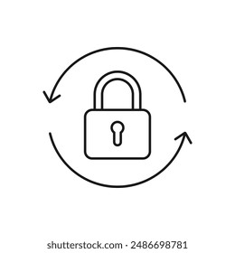 Candado en flecha circular. Estilo de línea de icono del Actualizar de seguridad aislado sobre fondo blanco. Ilustración vectorial