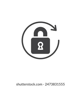 Padlock with a circular arrow vector icon. filled flat sign for mobile concept and web design. Password Reset glyph icon. Symbol, logo illustration. Vector graphics