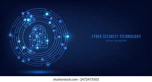 Padlock in the circular circuit. Cyber security technology concept abstract background. Technology data protection system, Internet security and safety information personal, Vector and Illustration.	