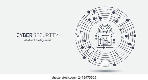 Vorhängeschloss im Kreiskreis. Cyber Security Technology Konzept abstrakter Hintergrund. Technologie-Datenschutzsystem, Internet-Sicherheit und persönliche Informationen, Vektorgrafik und Illustration.