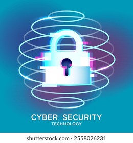 Padlock in the circular circuit. Cyber security technology concept abstract background. Technology data protection system, Internet security and safety information personal, Vector and Illustration.