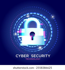 Padlock in the circular circuit. Cyber security technology concept abstract background. Technology data protection system, Internet security and safety information personal, Vector and Illustration.