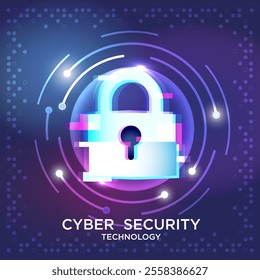 Padlock in the circular circuit. Cyber security technology concept abstract background. Technology data protection system, Internet security and safety information personal, Vector and Illustration.