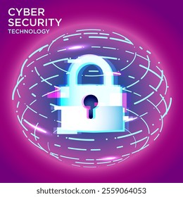 Padlock in the circular circuit. Cyber security technology concept abstract background. Technology data protection system, Internet security and safety information personal, Vector and Illustration.