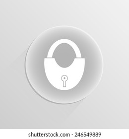 Padlock closed on a white button with shadow 