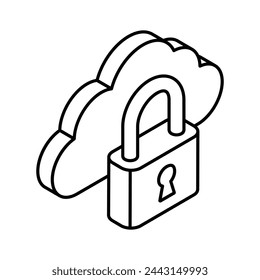 Padlock with cloud amazing isometric vector of cloud protection, cloud security icon