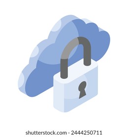 Padlock with cloud amazing isometric vector of cloud protection, cloud security icon