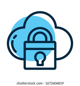 Vorhängeschloss mit Cloud, Strichsymbol, Vektorillustration