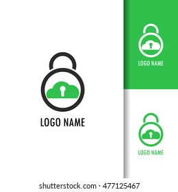 Padlock cloud lowercase flat logo design template