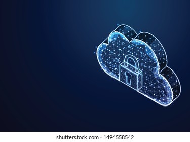 Padlock and Cloud Storage, From Lines and Dot, Abstract Low Poly Background. Vector Illustration