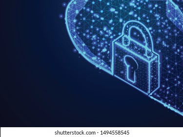 Padlock and Cloud Storage, From Lines and Dot, Abstract Low Poly Background. Vector Illustration