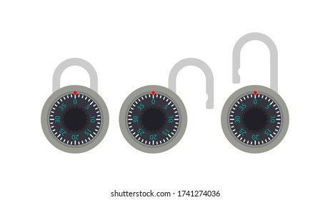 Padlock with code. Padlock for doors, safes and suitcases. Flat style. Vector.