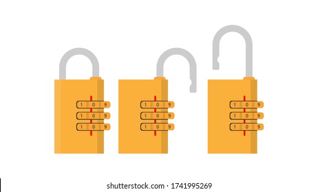 Padlock with code. Padlock for doors, safes and suitcases. Flat style. Vector.