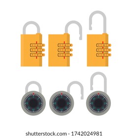 Padlock con código. Reloj para puertas, cajas fuertes y maletas. Vector.