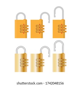 Padlock con código. Reloj para puertas, cajas fuertes y maletas. Vector.