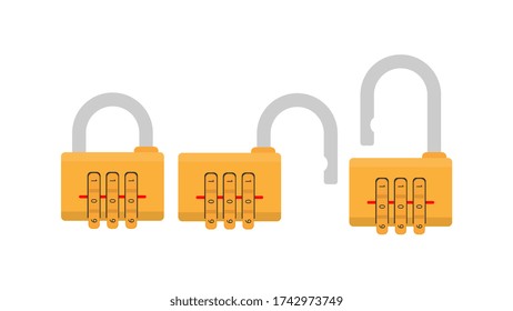 Padlock with code. Padlock for doors, safes and suitcases. Flat style. Vector.