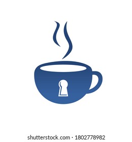 Padlock and coffee mug logo design. Coffee cup logo design combined keyhole.