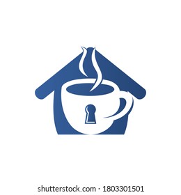 Padlock and coffee mug logo design. Coffee cup logo design combined with keyhole and house.