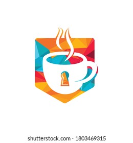 Diseño del logo de Padlock y Café Mug. Diseño combinado del logo de la copa de café con un ojo de cerradura.