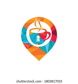 Padlock and coffee mug logo design. Coffee cup logo design combined with keyhole and GPS.