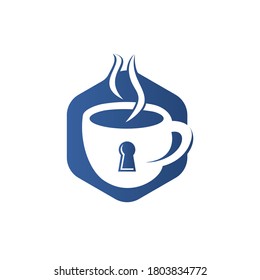 Padlock and coffee mug logo design. Coffee cup logo design combined keyhole.