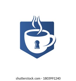 Padlock and coffee mug logo design. Coffee cup logo design combined keyhole.