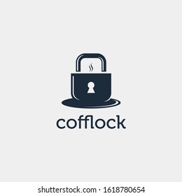 padlock and coffee mug logo template