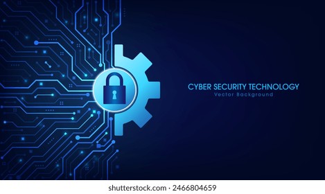 Padlock and cog wheel on printed circuit board. secure system concept with a Padlock. Cyber security technology concept abstract background futuristic Hi-tech style. Vector and Illustration.	