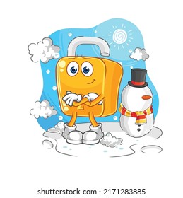 the padlock in cold winter character. cartoon mascot vector